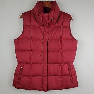 Eddie Bauer Goose Down Puffer Vest Womens Large Red EB700 Quilted Fitted